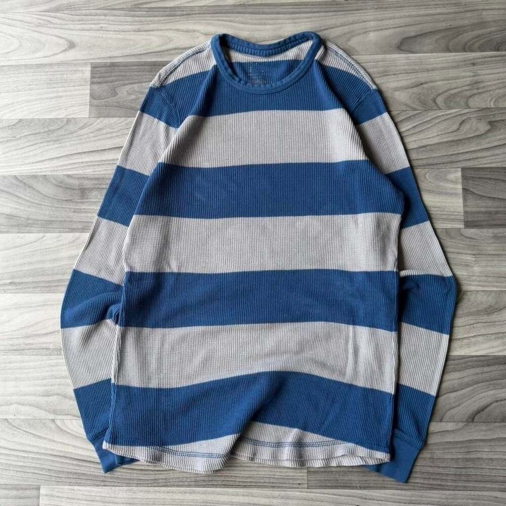 Vintage Y2K Striped Waffle Knit Thermal Long Sleeve